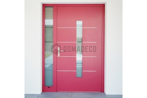 Porte en aluminium rouge avec panneau latéral à gauche