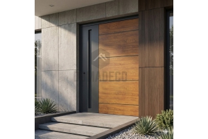 Portes en aluminium avec effet bois chêne doré