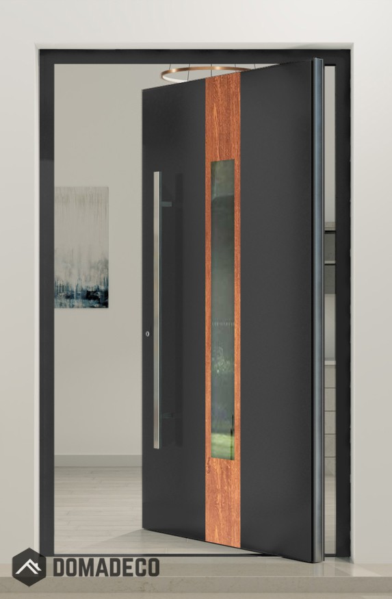 PIVOT V08 - porte d'entrée en aluminium avec décor bois