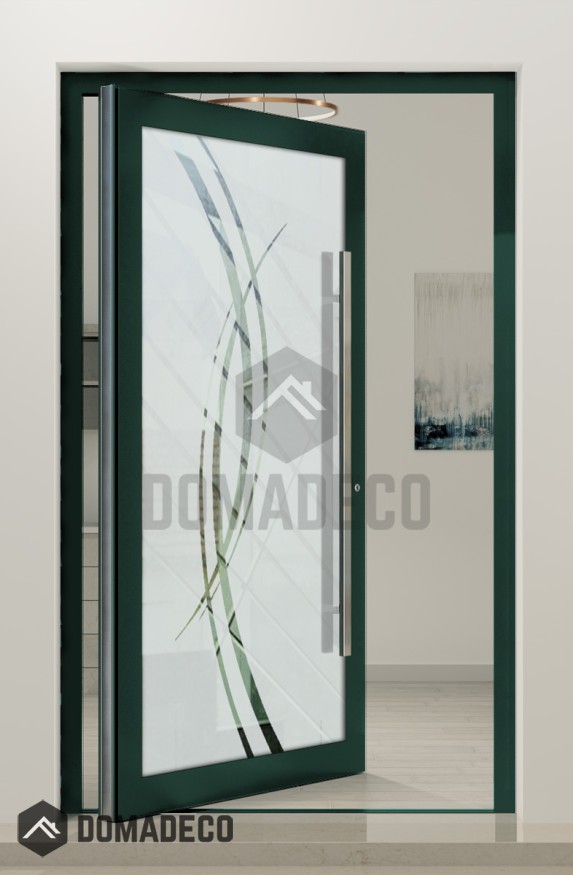 PIVOT Glass S2 - porte pivotante en aluminium dépoli avec deux bandes transparentes