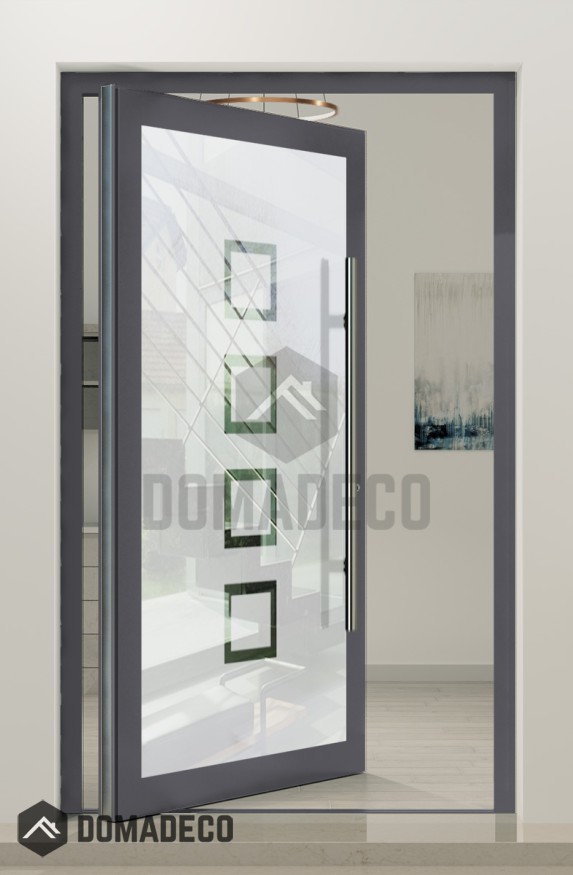 PIVOT Glass S2 - porte pivotante en aluminium dépoli avec deux bandes transparentes