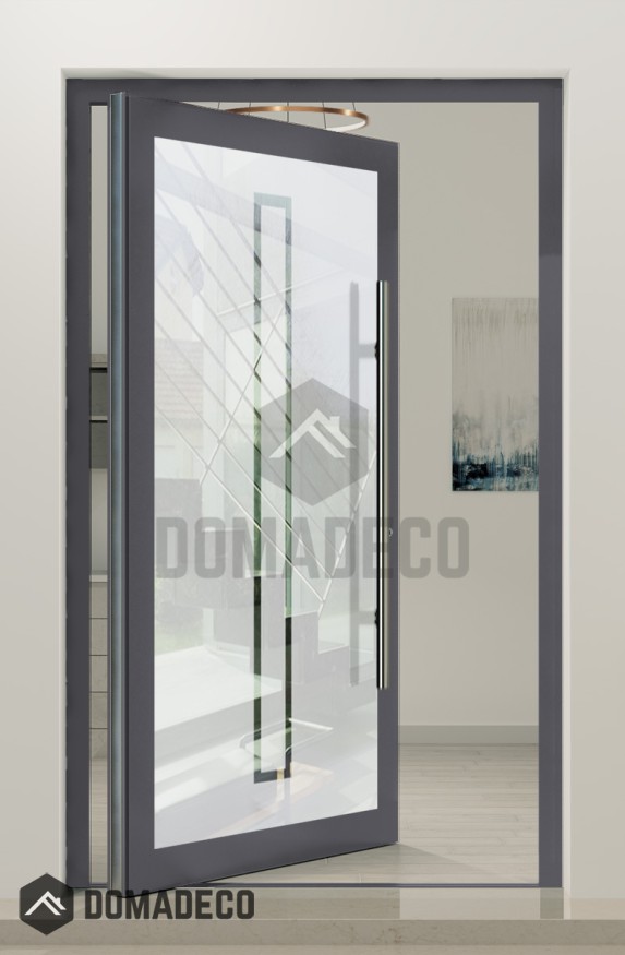 PIVOT Glass S2 - porte pivotante en aluminium dépoli avec deux bandes transparentes