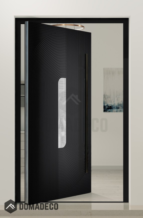 PIVOT V22 - porte d'entrée pivotante en aluminium avec décor bois