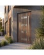 Porte d'entrée moderne simple en aluminium, finition noyer