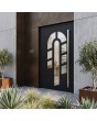 Porte simple en aluminium noir avec vitrage décoratif 