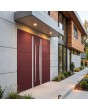 double porte d'entrée en aluminium rouge avec bandeau