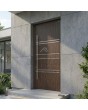 Porte d'entrée en aluminium wengé avec rayures horizontales