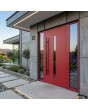 AG01B - porte d'entrée rouge avec panneaux vitrés à gauche et à droite