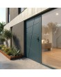 Porte d'entrée moderne en aluminium sur mesure, de couleur verte