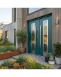 Porte double contemporaine en acier inoxydable vert avec vitrage