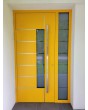 Porte d'entrée moderne et luxueuse en aluminium jaune avec vitrage