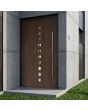 Porte d'entrée en aluminium couleur noyer avec dix petites fenêtres