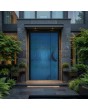 Porte battante en aluminium recouverte d'une tôle d'acier inoxydable bleue