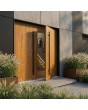 Porte simple à deux vantaux en aluminium, finition chêne doré
