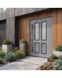 Porte contemporaine en aluminium gris avec vitrage