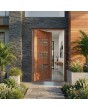 Porte d'entrée pivotante en aluminium doré avec fenêtres verticales