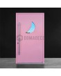 Porte d'entrée en aluminium rose avec vitrage en forme de lune