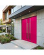 Puerta doble de entrada de aluminio rosa con tres franjas