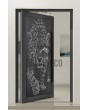 PIVOT G5 - Porte pivotante en verre et aluminium avec motif tigre sur panneau décoratif