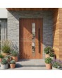 Porte d'entrée pré-montée en aluminium massif doré chêne