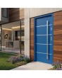 Porte d'entrée minimaliste en acier bleu pour une maison moderne