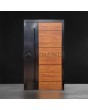 Porte d'entrée en aluminium anthracite avec décor bois chêne doré