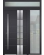 Porte à charnières LIM en aluminium avec panneau vitré droit et supérieur (vue de l'extérieur) 