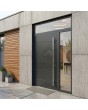 Porte battante en aluminium anthracite avec panneau vitré à droite et en haut