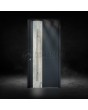 Porte d'entrée en aluminium anthracite recouverte d'un revêtement imitation pierre blanche