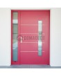 Porte d'entrée LIM à charnières en aluminium rouge avec fenêtre latérale gauche