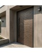 Porte d'entrée avant en aluminium avec charnières et texture métallique fraisée
