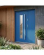 Porte d'entrée métallique bleue avec panneau latéral