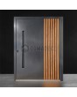 Porte pivotante en aluminium avec lames verticales en profilés d'aluminium