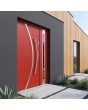 porte d'entrée rouge avec un panneau latéral