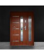 Porte d'entrée en acier inoxydable couleur noyer avec un panneau latéral