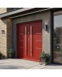 red steel double doors