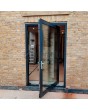 Porte d'entrée pivotante en aluminium, entièrement vitrée, de couleur anthracite