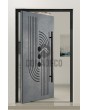 Porte pivotante avec texture grise en métal fraisé