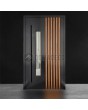 Porte pivotante en aluminium avec lames verticales en profilés d'aluminium