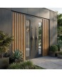 Porte double en aluminium noir avec lamelles verticales et vitrage