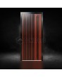 Porte d'entrée en aluminium acajou avec lamelles verticales noires en profilés d'aluminium