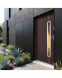 Porte d'entrée en acier teinté acajou avec vitrage