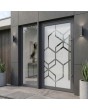 Porte de sécurité en aluminium anthracite dépoli avec décor transparent