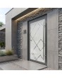Porte d'entrée dépolie de couleur anthracite avec décor transparent