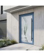 Porte d'entrée en aluminium bleu « Milk » avec décor transparent