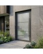 Porte d'entrée principale anthracite dépolie avec deux bandes transparentes
