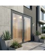 Porte double en aluminium brossé anthracite avec motif transparent