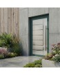 Porte extérieure en aluminium dépoli vert avec décor transparent