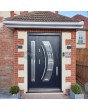 Porte d'entrée en acier inoxydable anthracite foncé avec un panneau latéral