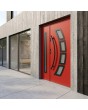 porte d'entrée moderne en acier rouge avec panneau latéral
